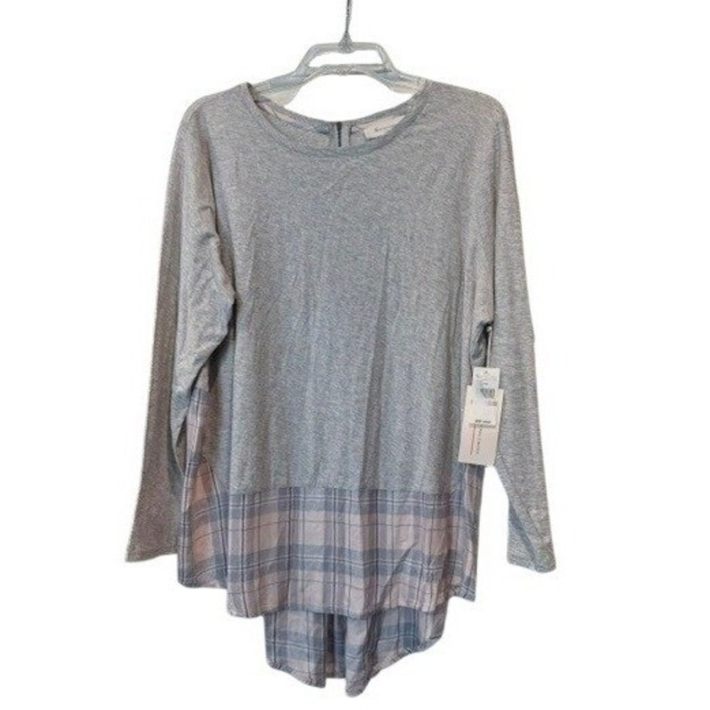 Two by Vince Camuto Womens 1X Plaid Mixed Media High Low Tunic Top NWT